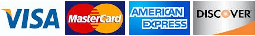 We Accept Visa, MasterCard, American Express, Discover